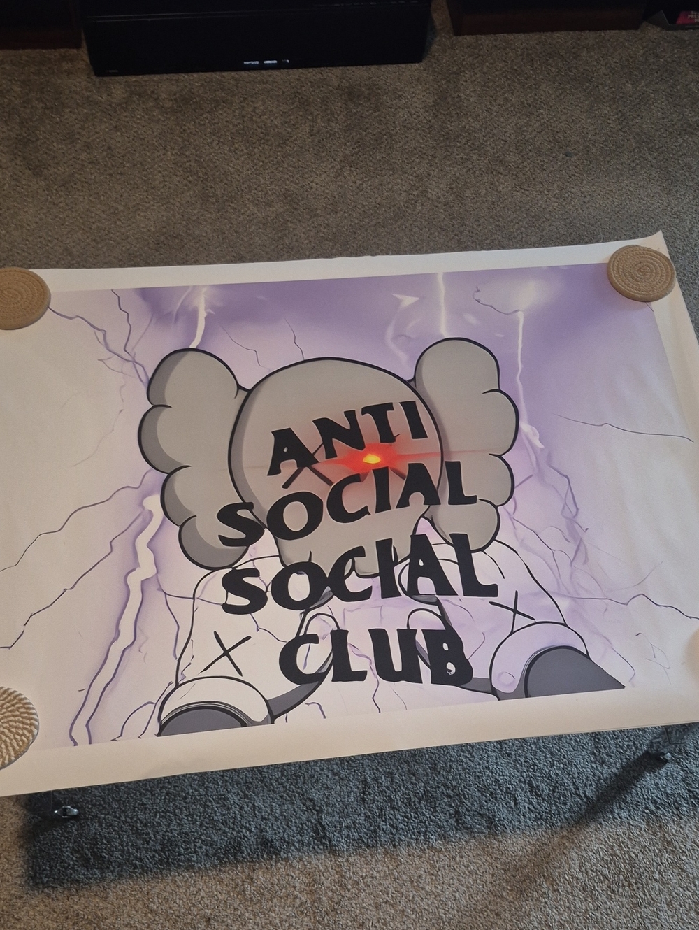 Anti Social Social Club Kaws  Lavender Poster with Black Lettering 43 X 31 Inche